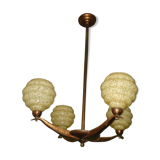 Art deco chandelier 4 globes clichy and copper glass