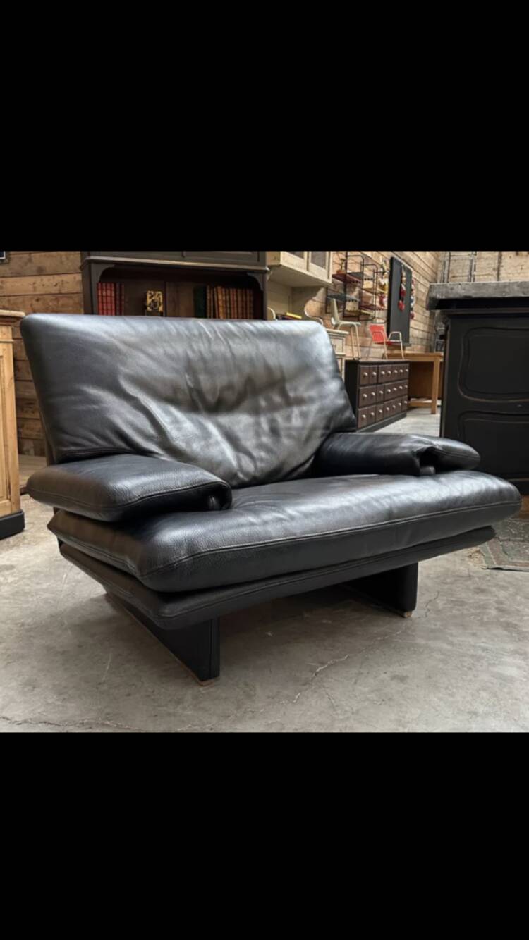 Pair of designer buffalo leather armchairs