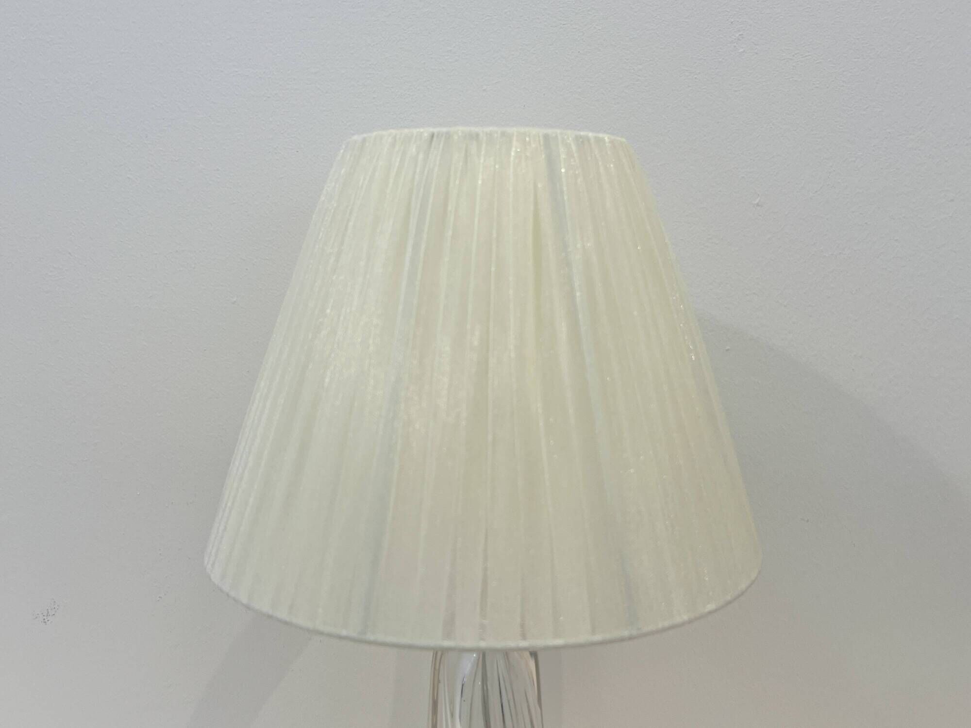 Vintage daum france 1960 crystal lamp base with pleated shade