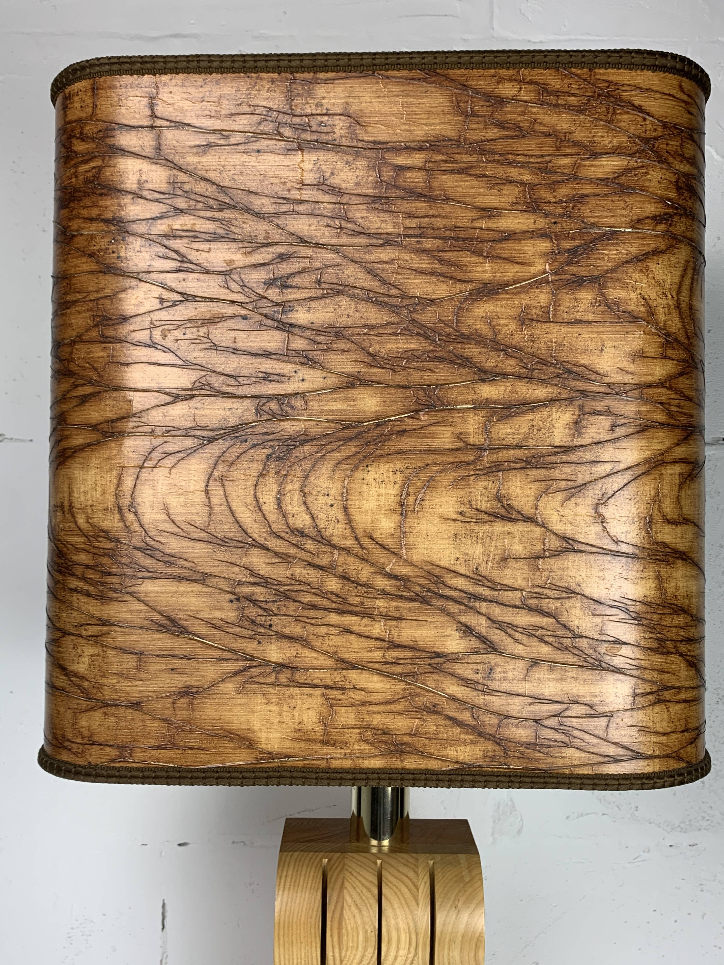 Midcentury Italian sculptural large table lamp with wood veneer shade