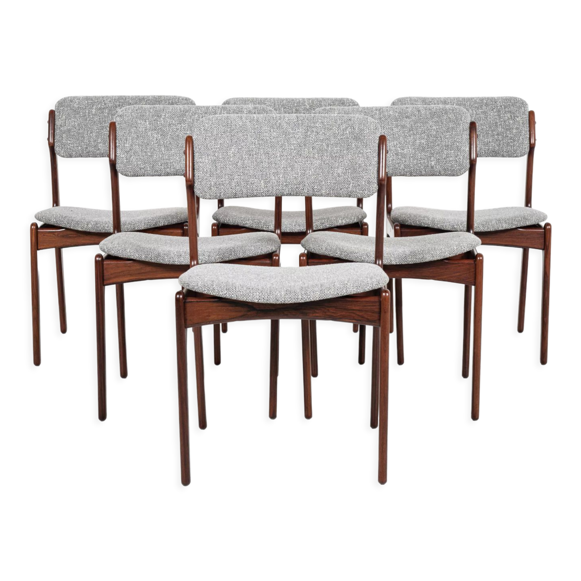 Midcentury Danish set of 6 dining chairs in rosewood by Erik Buch for Oddense Maskinsnedkeri 1960s