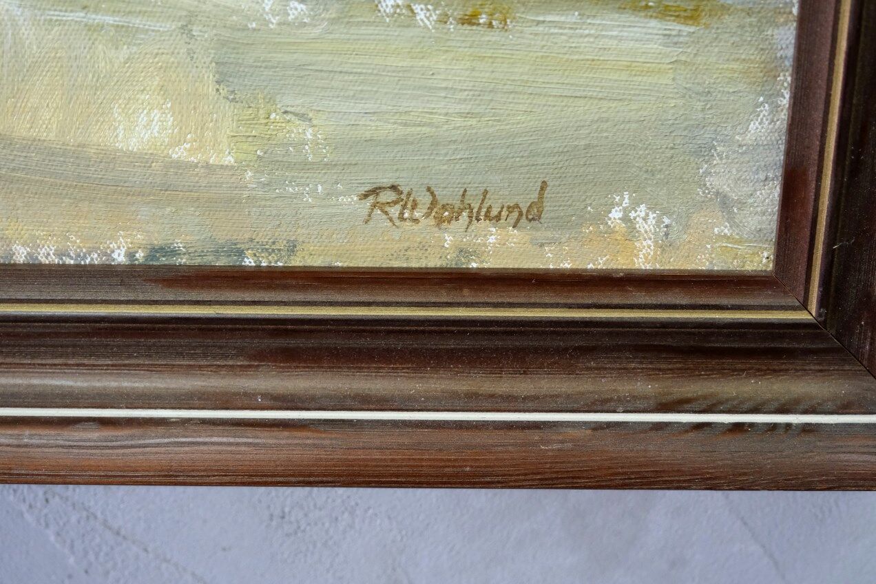 Ruth wahlund, swedish landscape, 1960, oil on canvas, framed