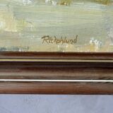 Ruth wahlund, swedish landscape, 1960, oil on canvas, framed