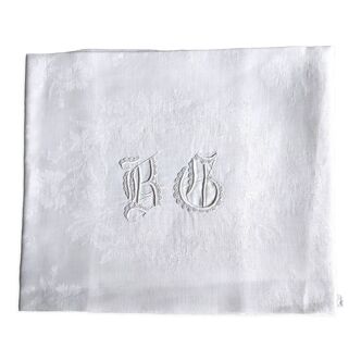 Nappe d'appoint damassée monogrammée "bg" 87 x 74 cm