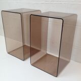 Pair of smoked plexiglass bedside tables, 1970
