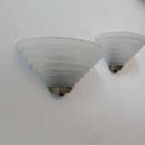 Pair of vintage wall lights, brass and sandblasted glass, Italy 1980s