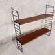 Vintage wall shelf in teak and black metal String Tomado style