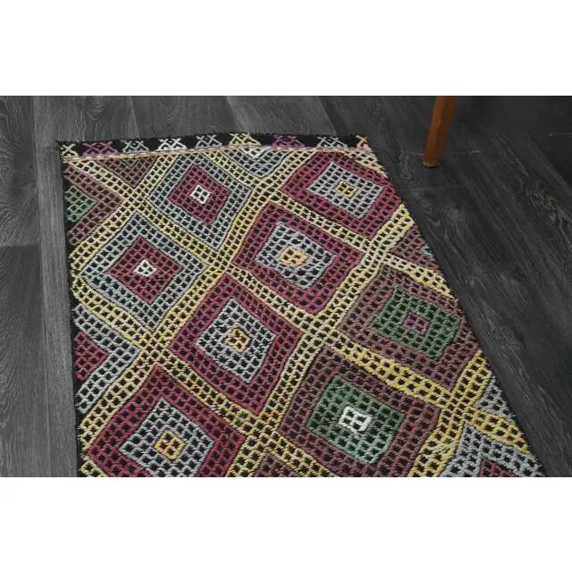 1970s Vintage Turkish Oushak Handmade Wool Cotton Purple Runner Rug 62x206