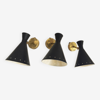 Suite of three Italian wall lights 1950