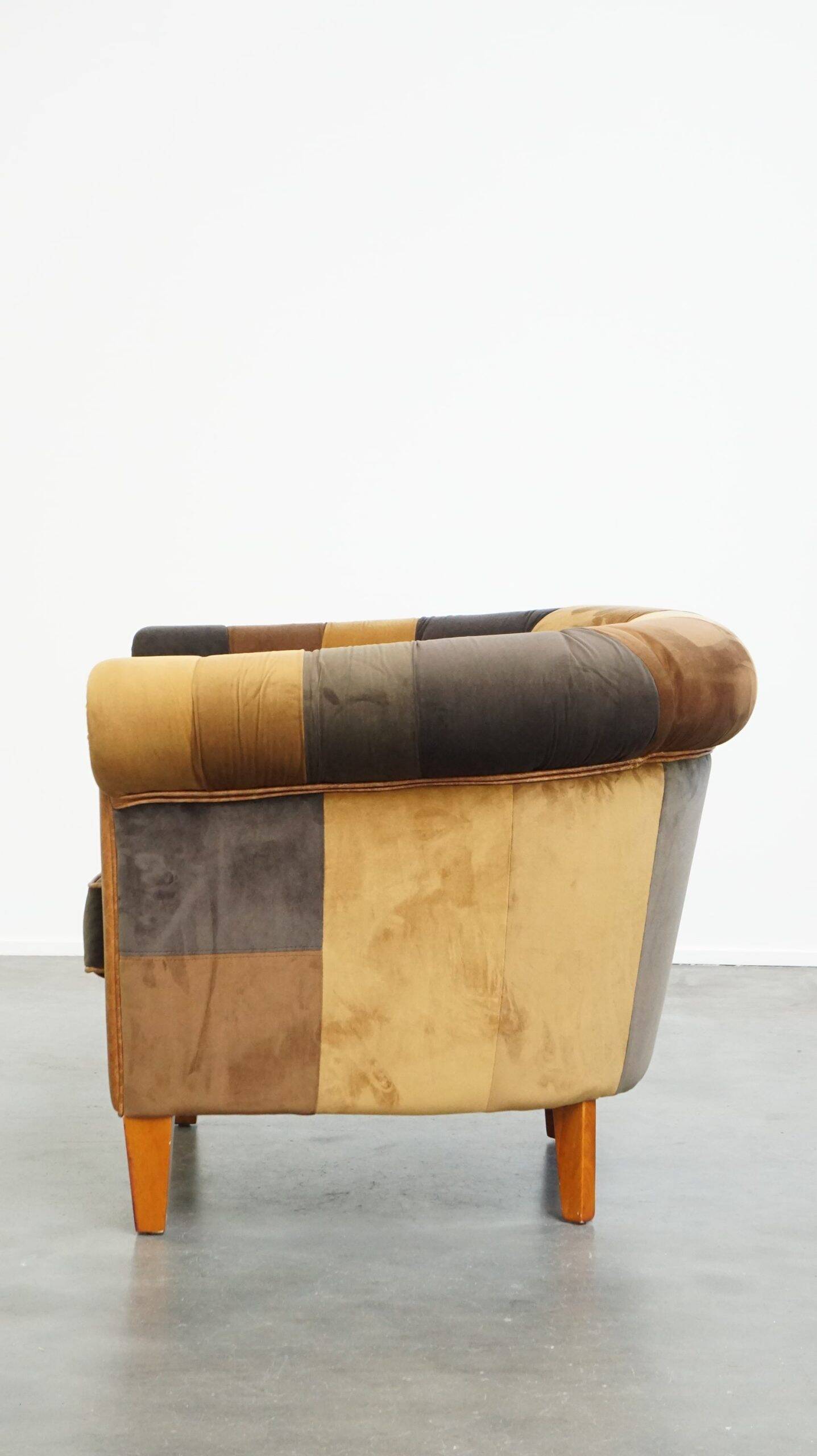 Fauteuil Chesterfield club en tissu patchwork de style anglais