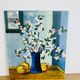 Still life painting bouquet of flowers and apples