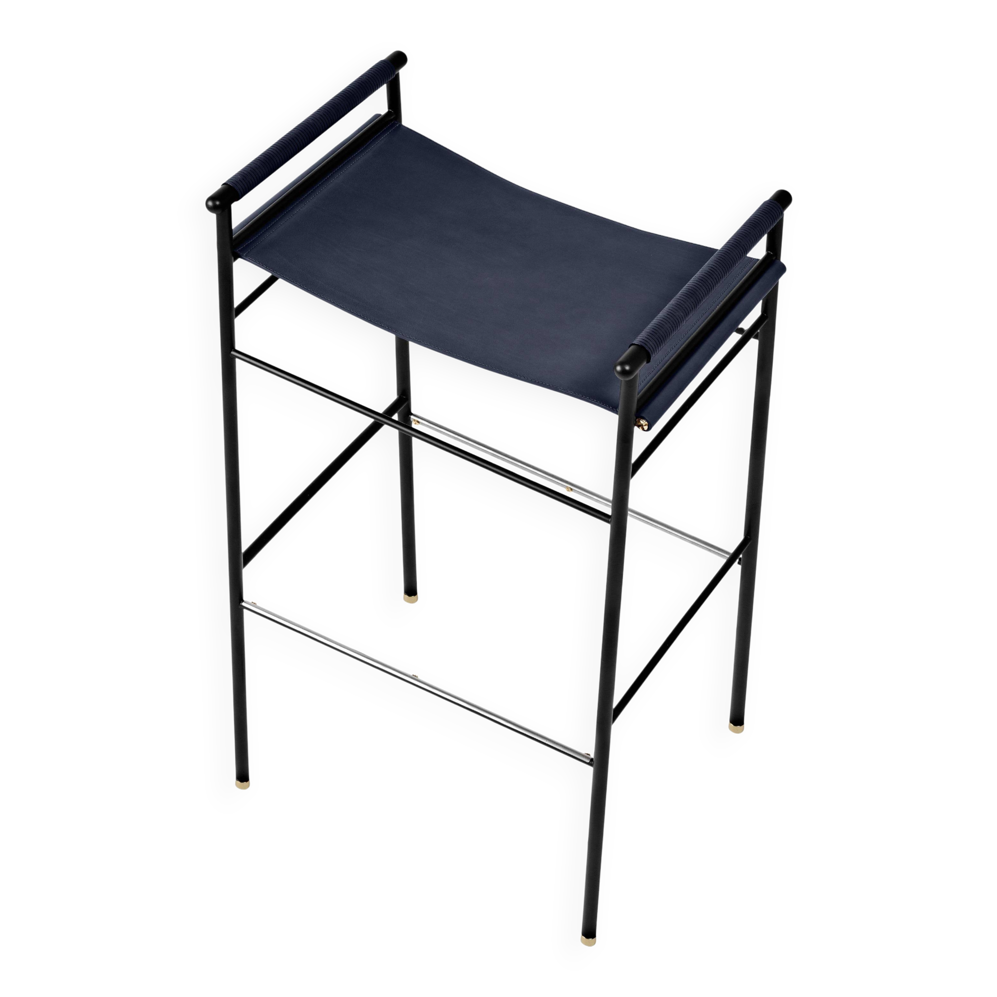 Contemporary bar stool "Repose" Navy Blue Black Seat Rubberised Frame