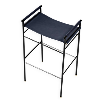Contemporary bar stool "Repose" Navy Blue Black Seat Rubberised Frame