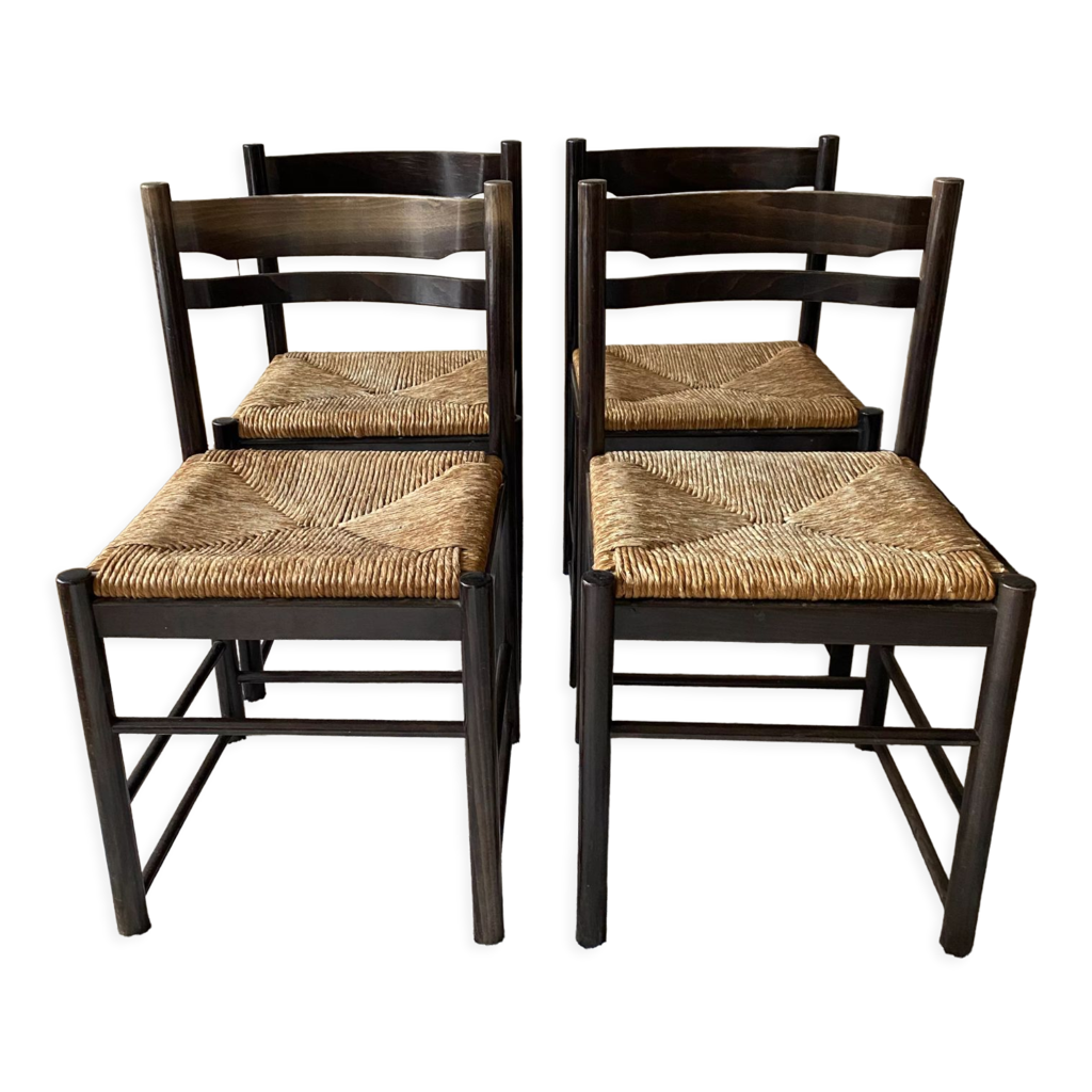 Lot 2 Petites Chaises Vintage Bois Et Paille Pour Poupée - 19 Cm