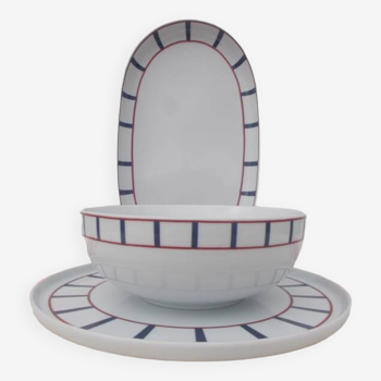 Ensemble de 3 plats basque porcelaine bleu et rouge