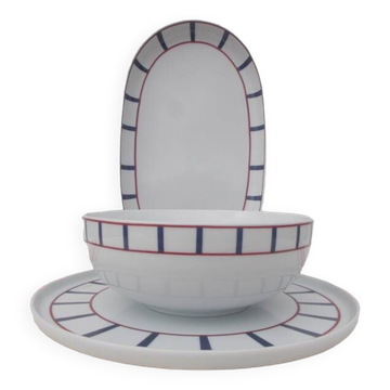 Ensemble de 3 plats basque porcelaine bleu et rouge