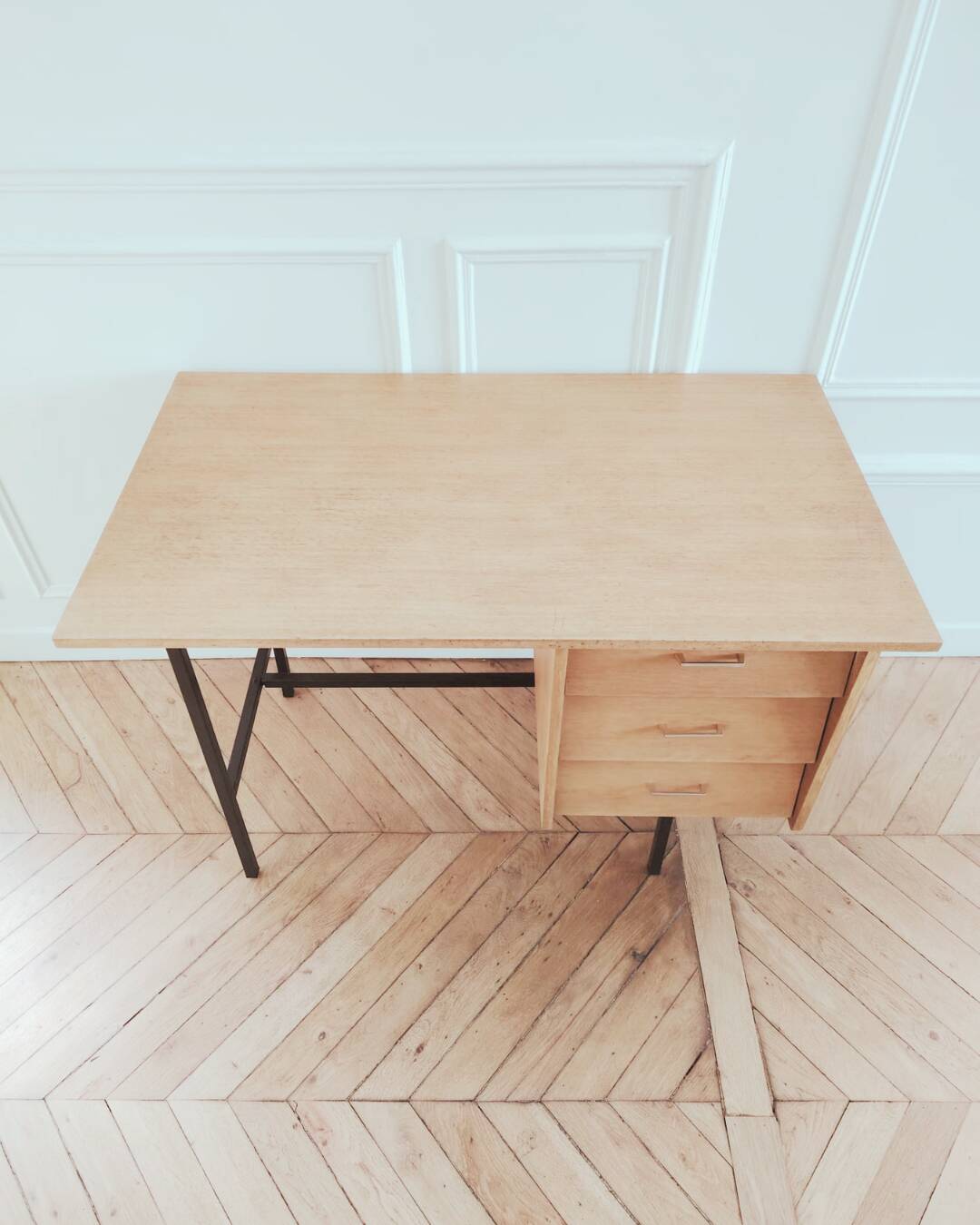Renovated vintage modernist desk, metal & oak, 1950s/60s