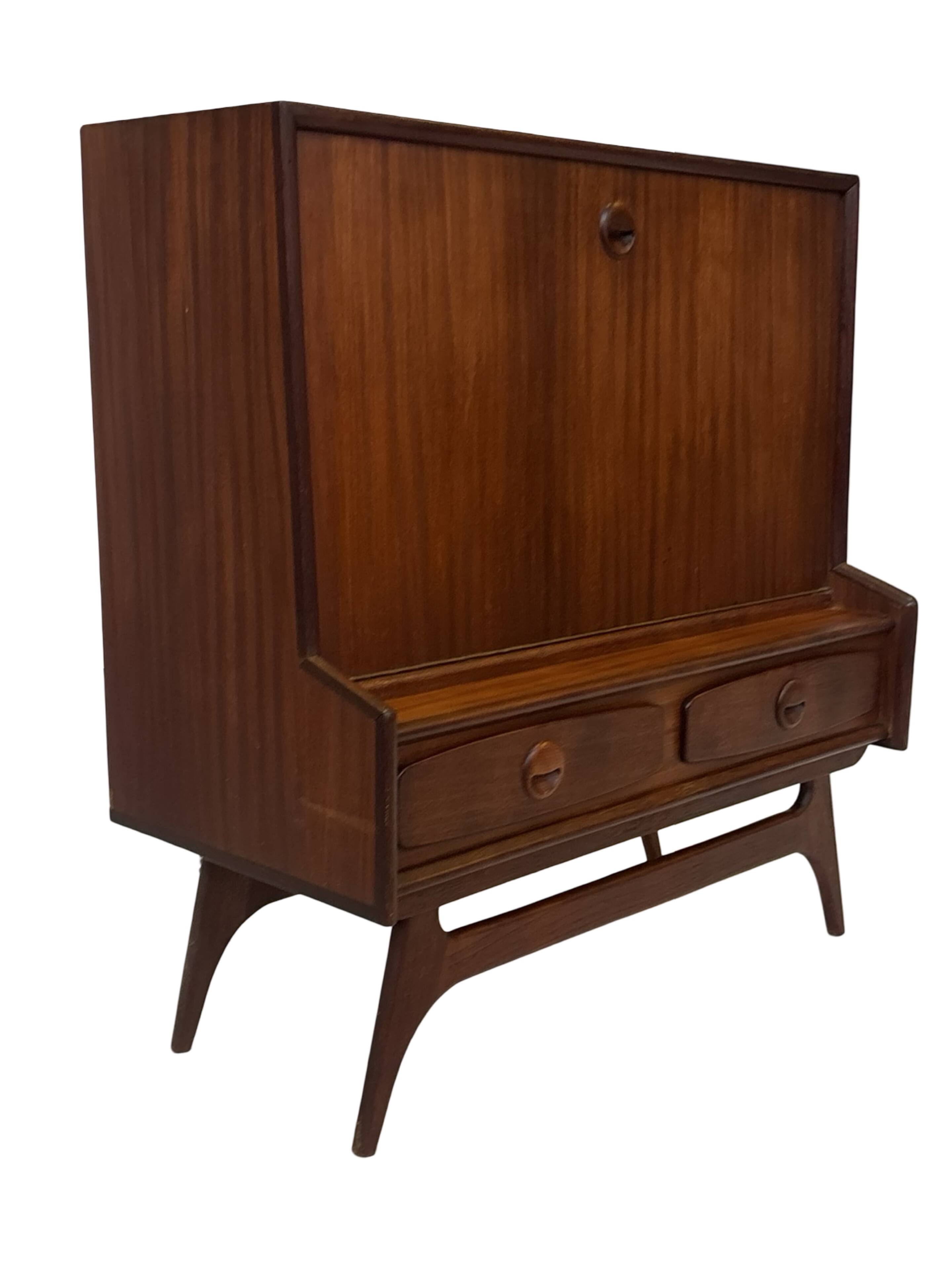 Vintage teak wall cabinet with flap door 1960s design wall unit