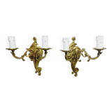 Pair of 2-light bronze wall lights, St. Louis XV