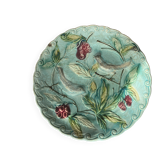 Ancienne assiette à dessert faïence Terre de Fer barbotine décor oiseaux