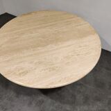 Round italian travertine dining table, 1970s