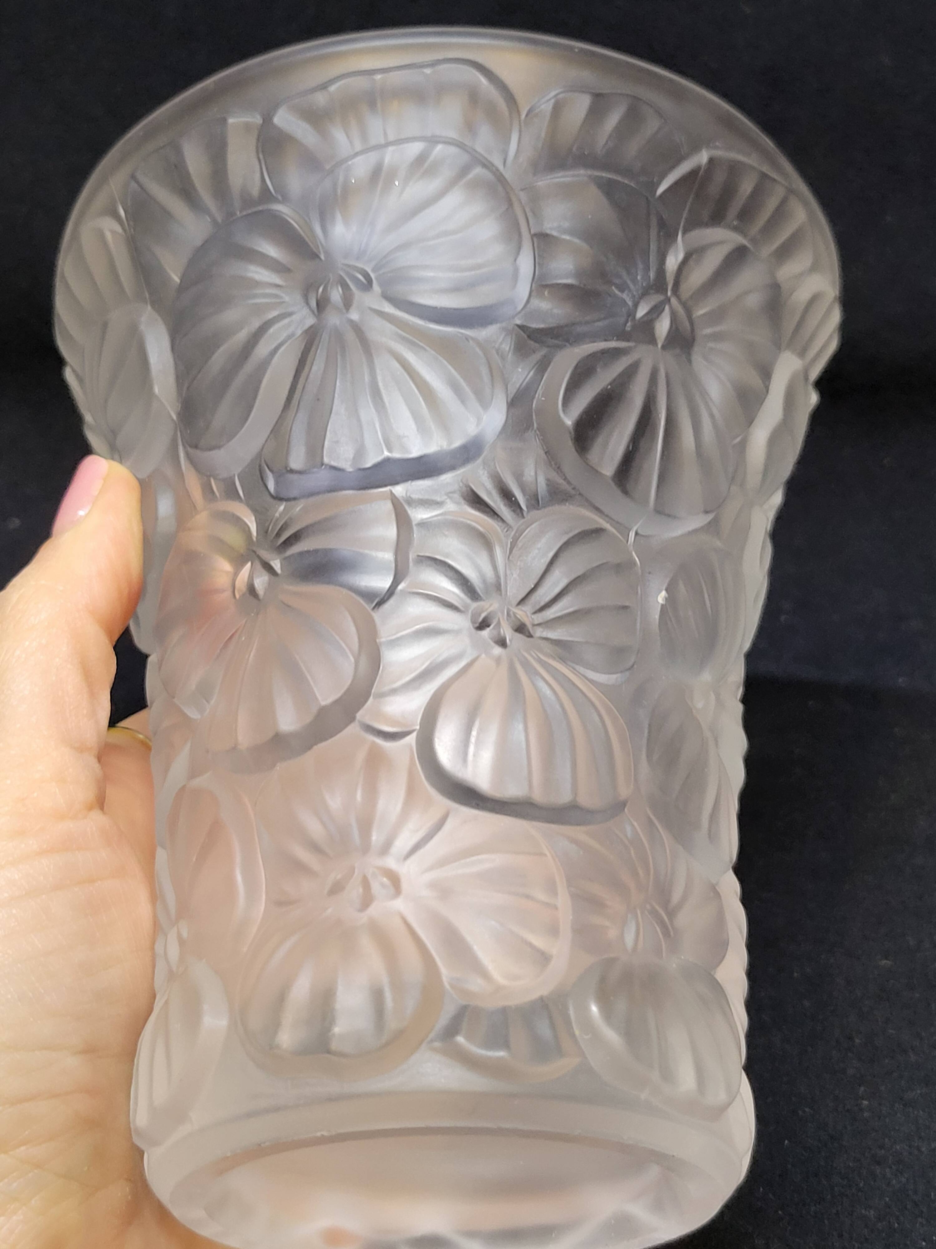 Josef Inwald Barolac Glassware Floral Vase Molded Pressed Frosted Art Glass