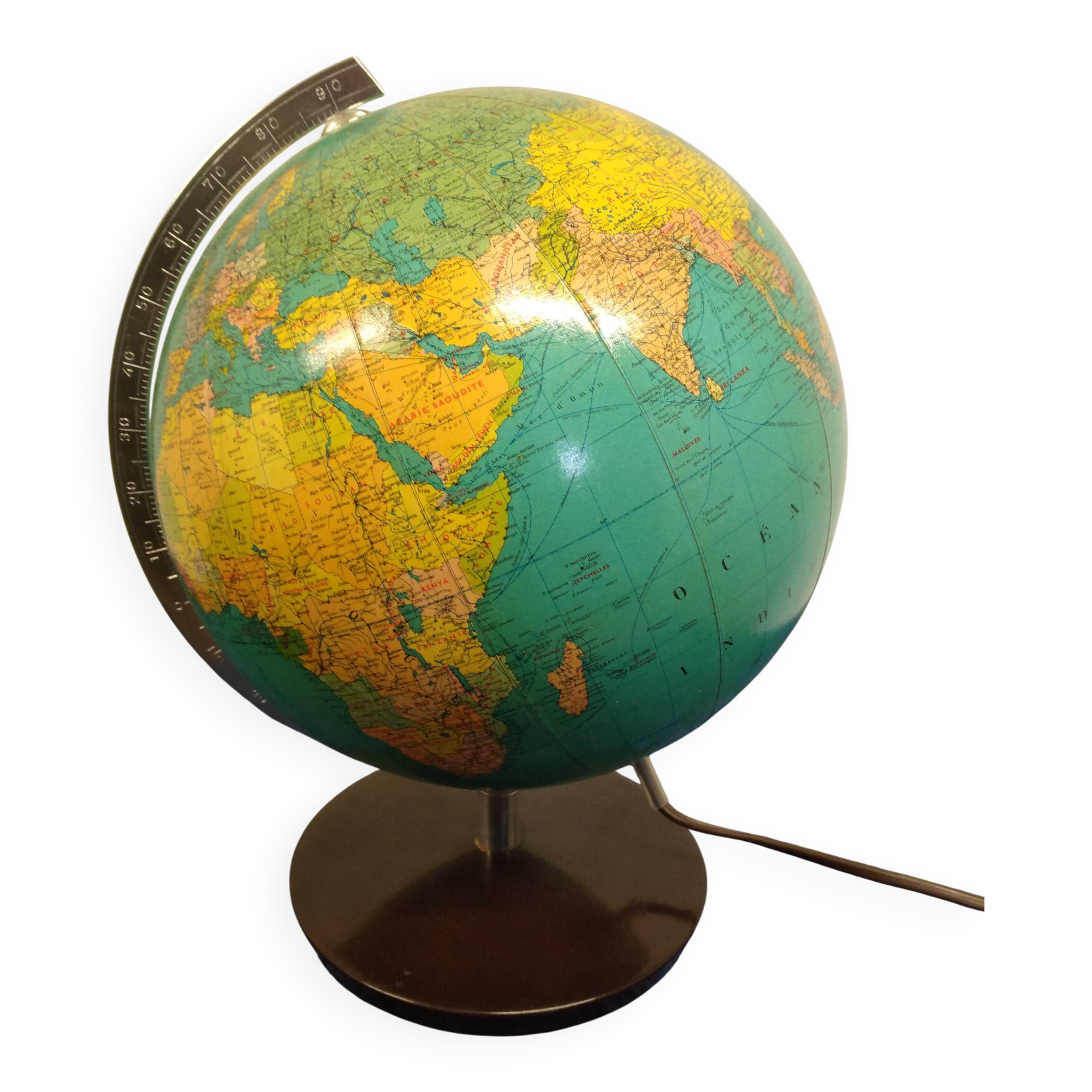 Globe terrestre lumineux vintage JRO Wechselbid, France