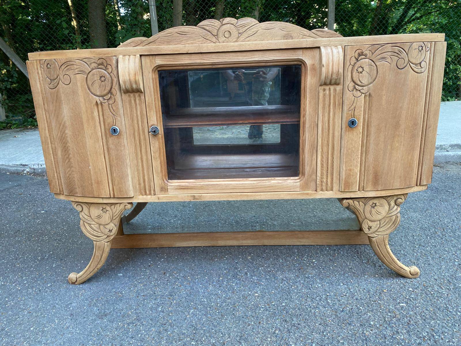 Vintage wooden display cabinet art deco 1940s