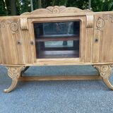 Vitrine vaisselier vintage en bois massif art déco 1940