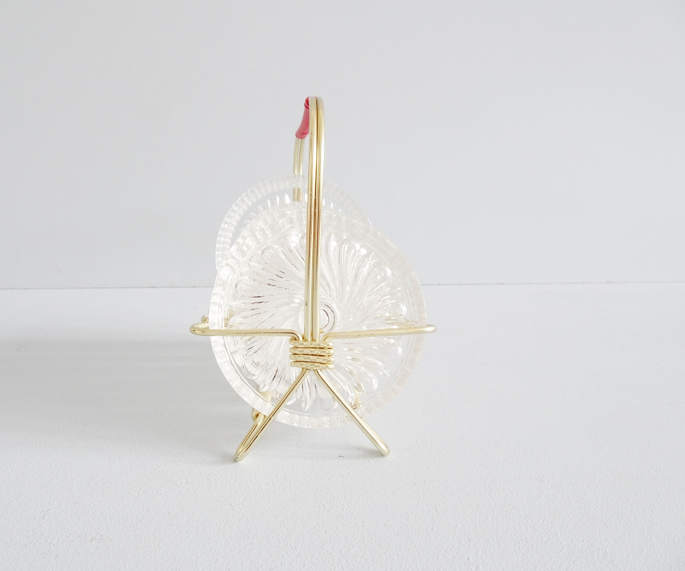 Glass coasters in stand, eight piece bar set, mid century bar accessories