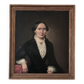 Antique oil portrait painting, framed large lady portrait, c. 1840