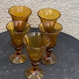 5 ocher blown glass wine glasses from Biot vintage glassworks