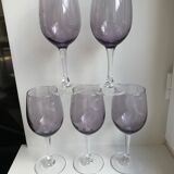 set of 5 wine glasses in purple bubble glass 70s