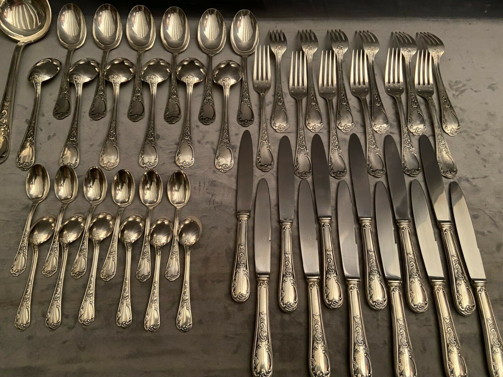 Cutlery set in silver metal style Louis XV Knives forks spoons