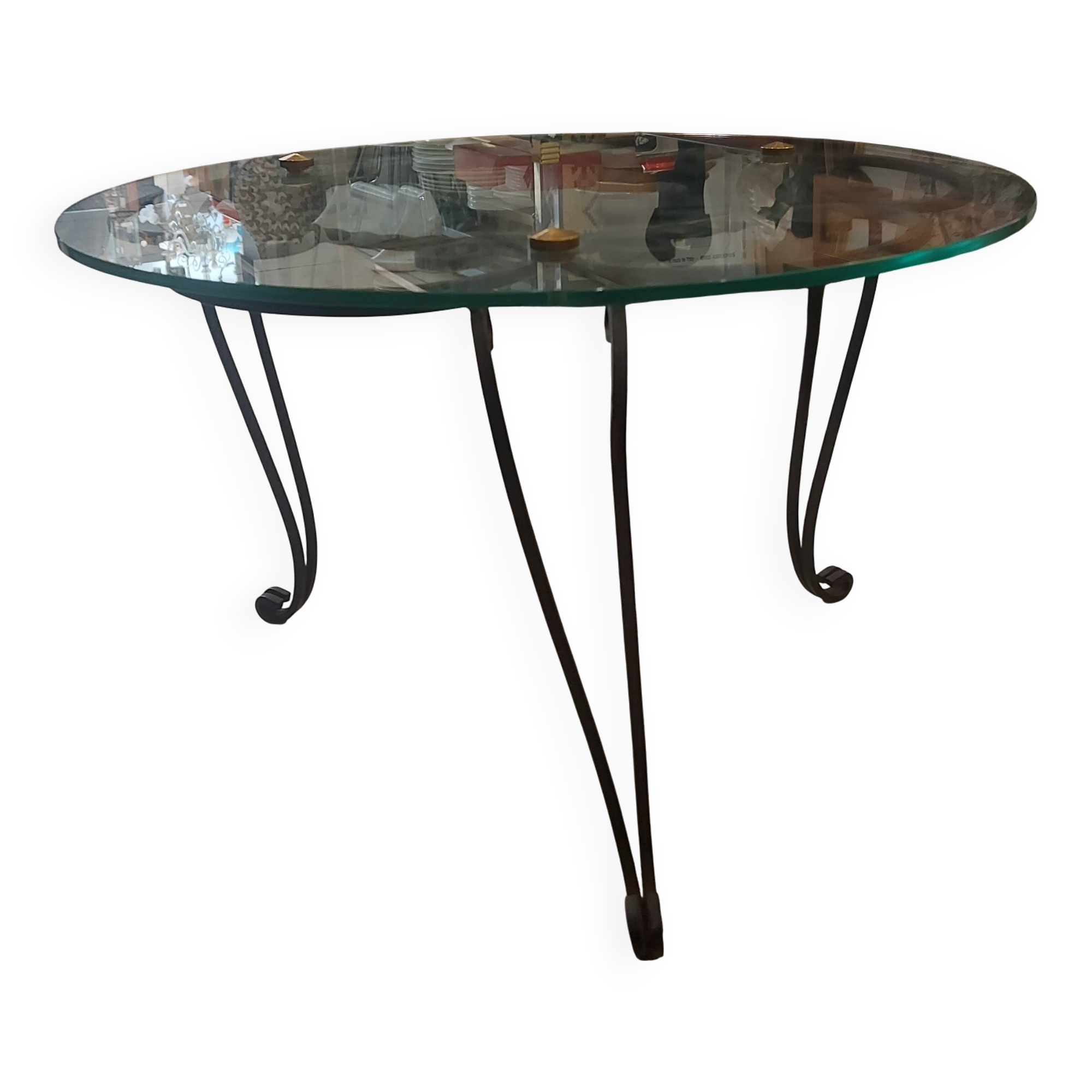 Table basse fer forgé et verre de 1960