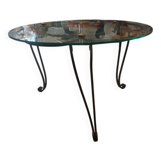 Table basse fer forgé et verre de 1960