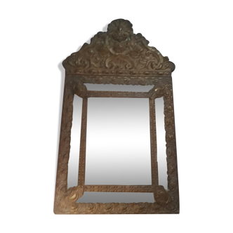 Miroir pareclose en cuivre repoussé Napoléon III 35x60cm