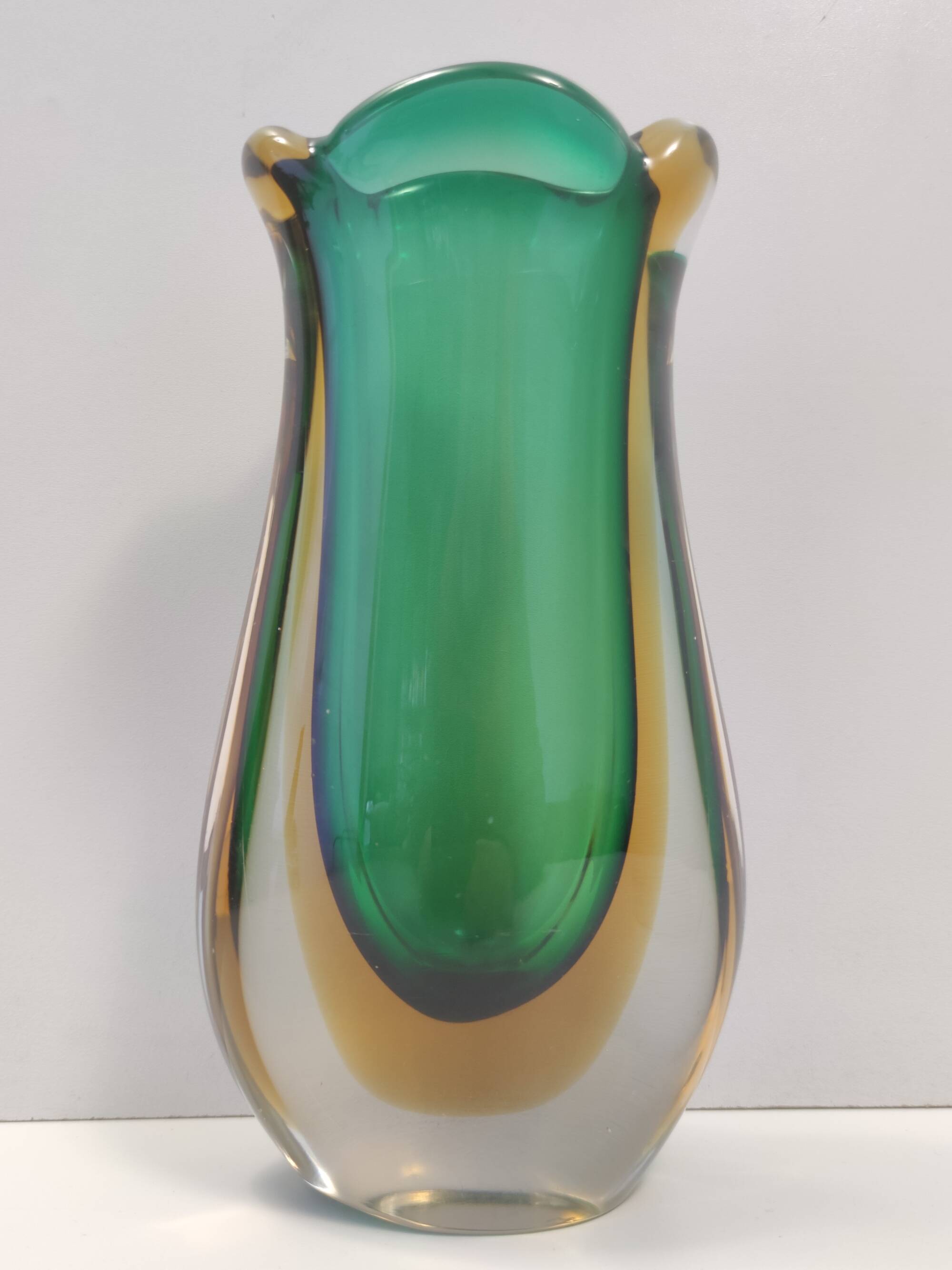 Green and Yellow Sommerso Murano Glass Vase attr. to Flavio Poli, Italy