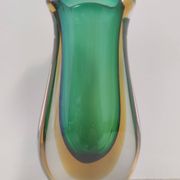 Green and Yellow Sommerso Murano Glass Vase attr. to Flavio Poli, Italy