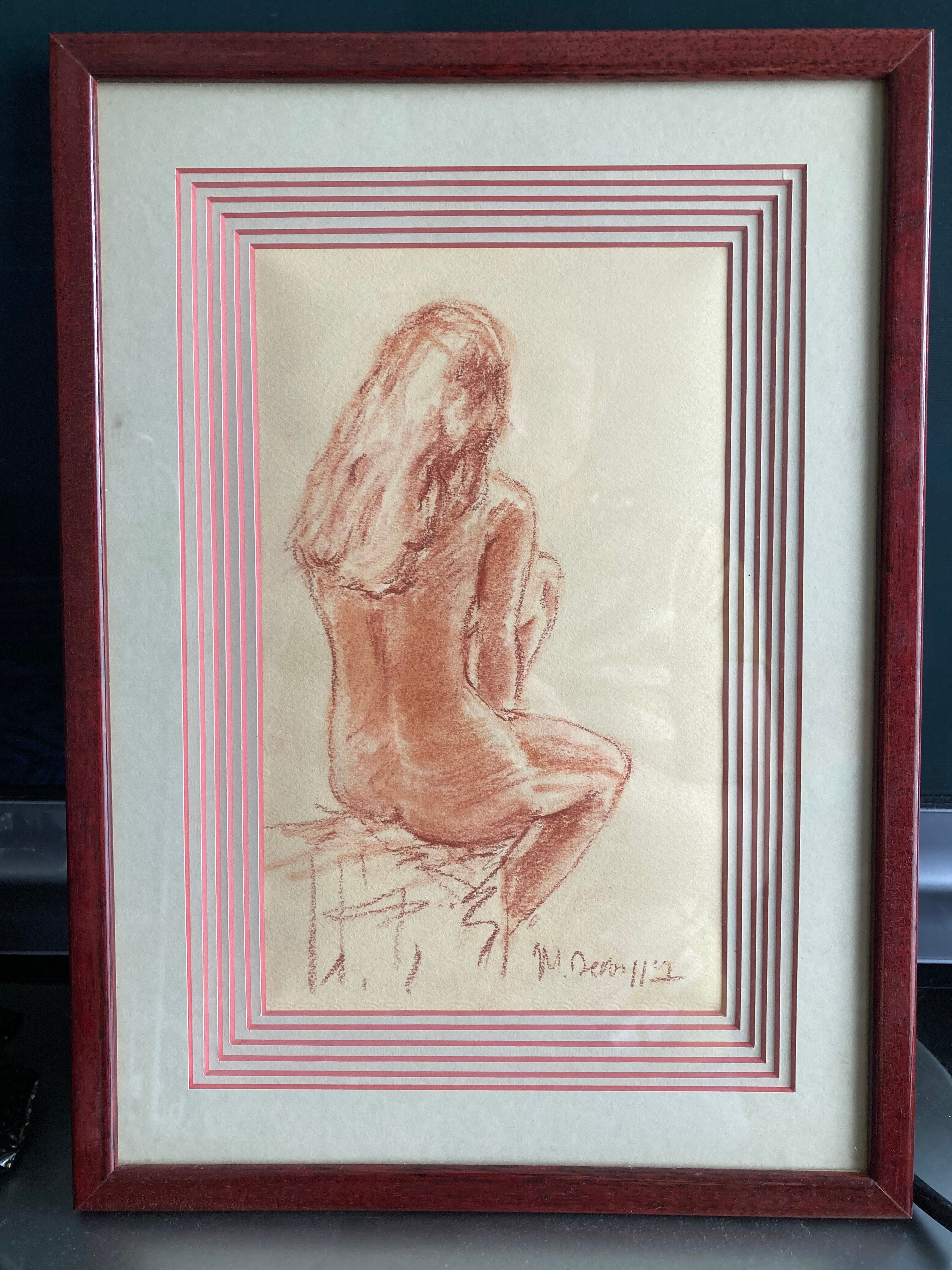 Sanguine canvas female nude pencil