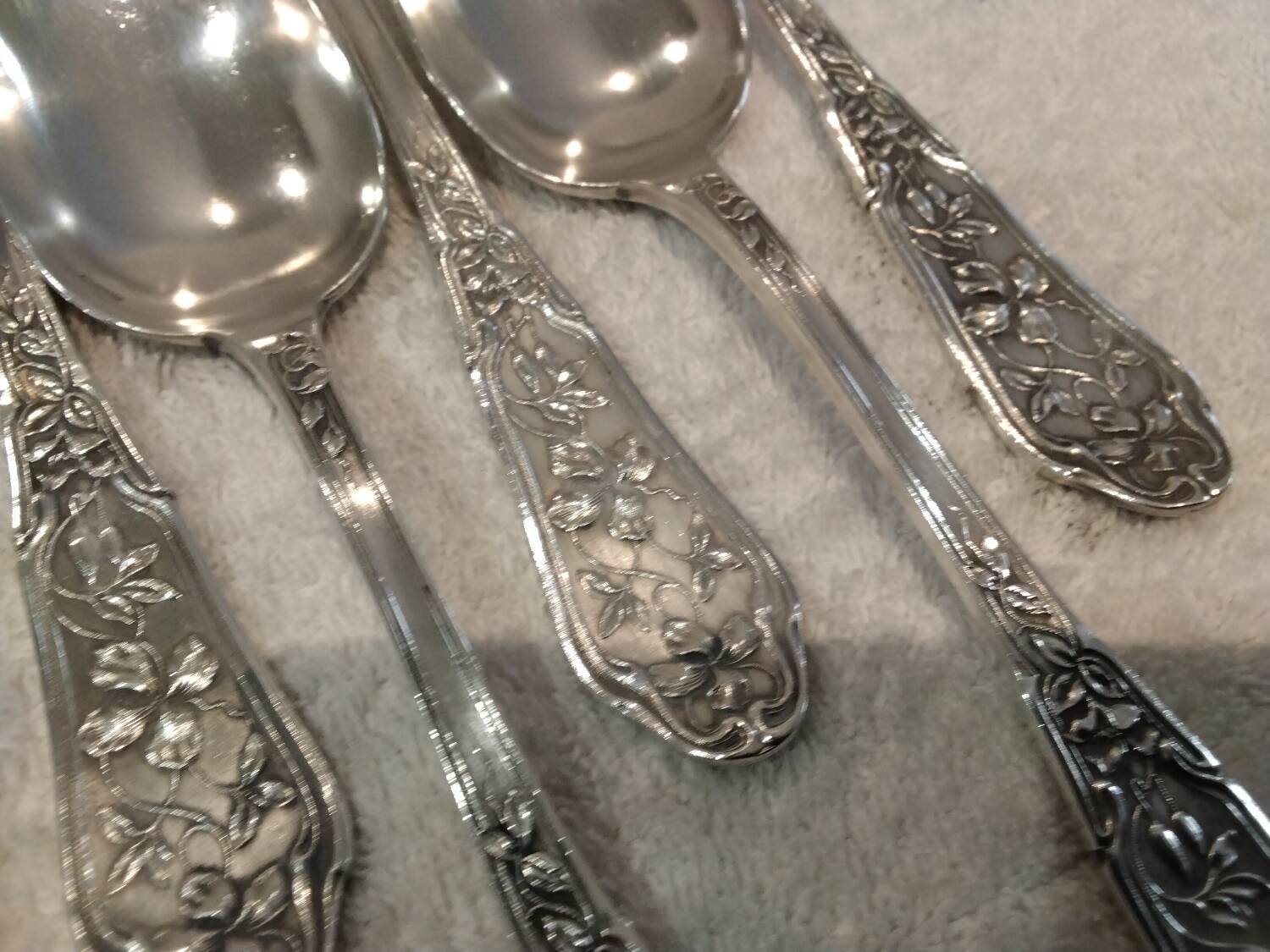 12 silver plated soup spoons by goldsmith Ravinet Denfert art nouveau