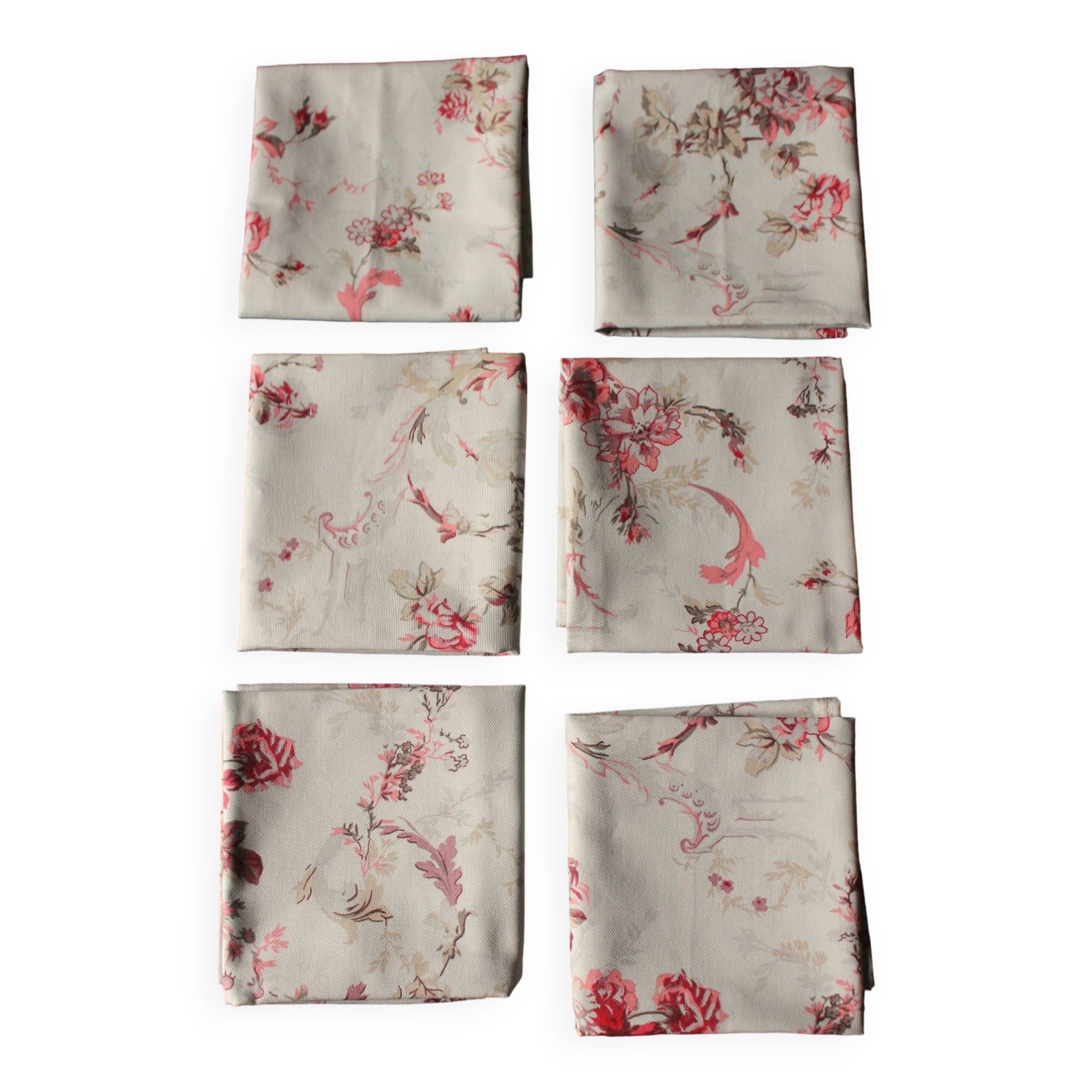 Un lot de 6 serviettes de table bleu gris fleurs roses