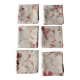 Un lot de 6 serviettes de table bleu gris fleurs roses