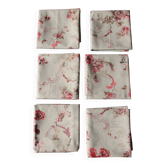 Un lot de 6 serviettes de table bleu gris fleurs roses