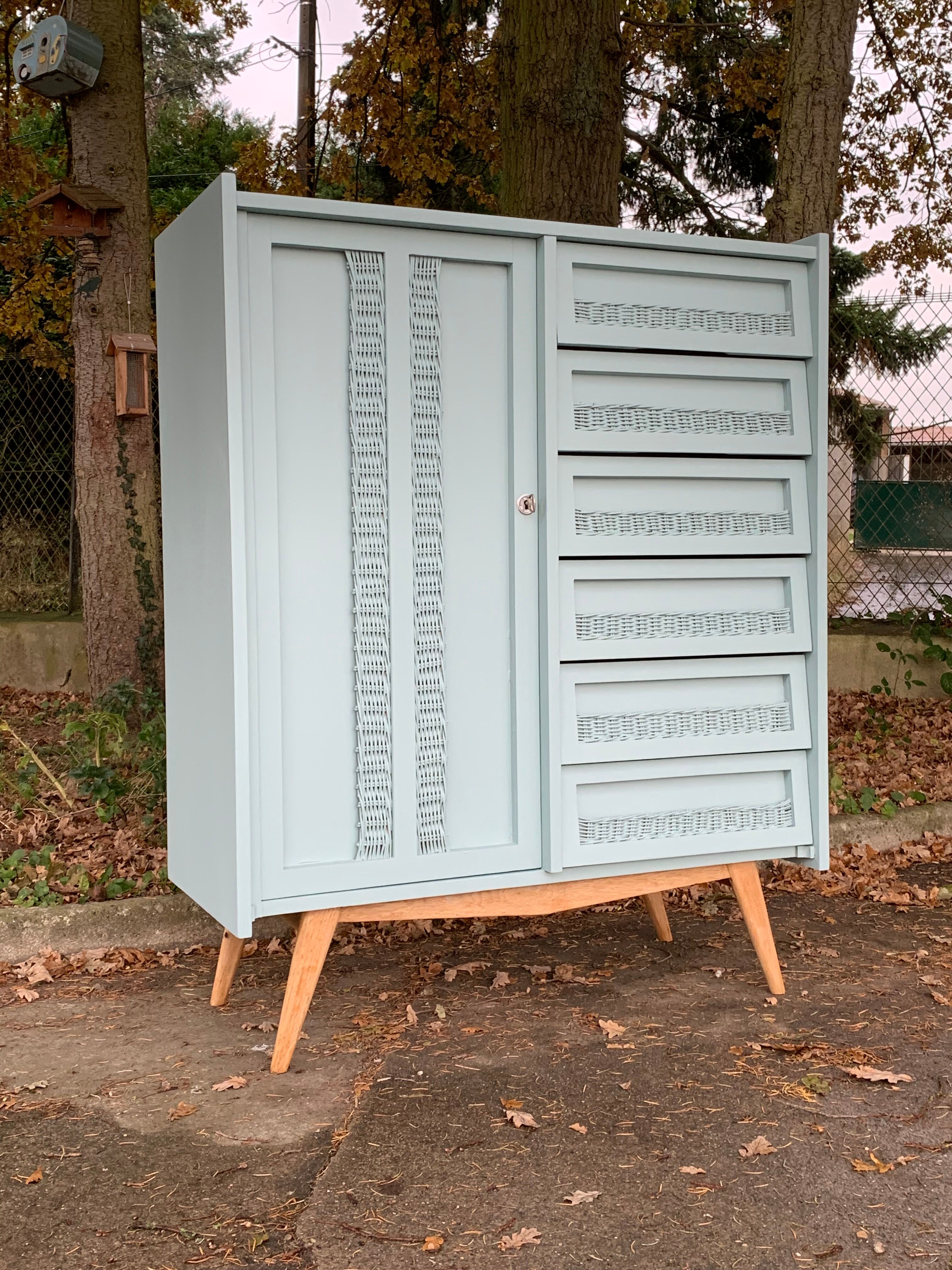 Wardrobe chest of drawers vintage compass feet 1950