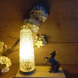 Lampe veilleuse marbre art déco cheval et verre pointe diamant