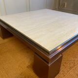 XXL copper, brass and travertine square coffee table, Belgo Chrom