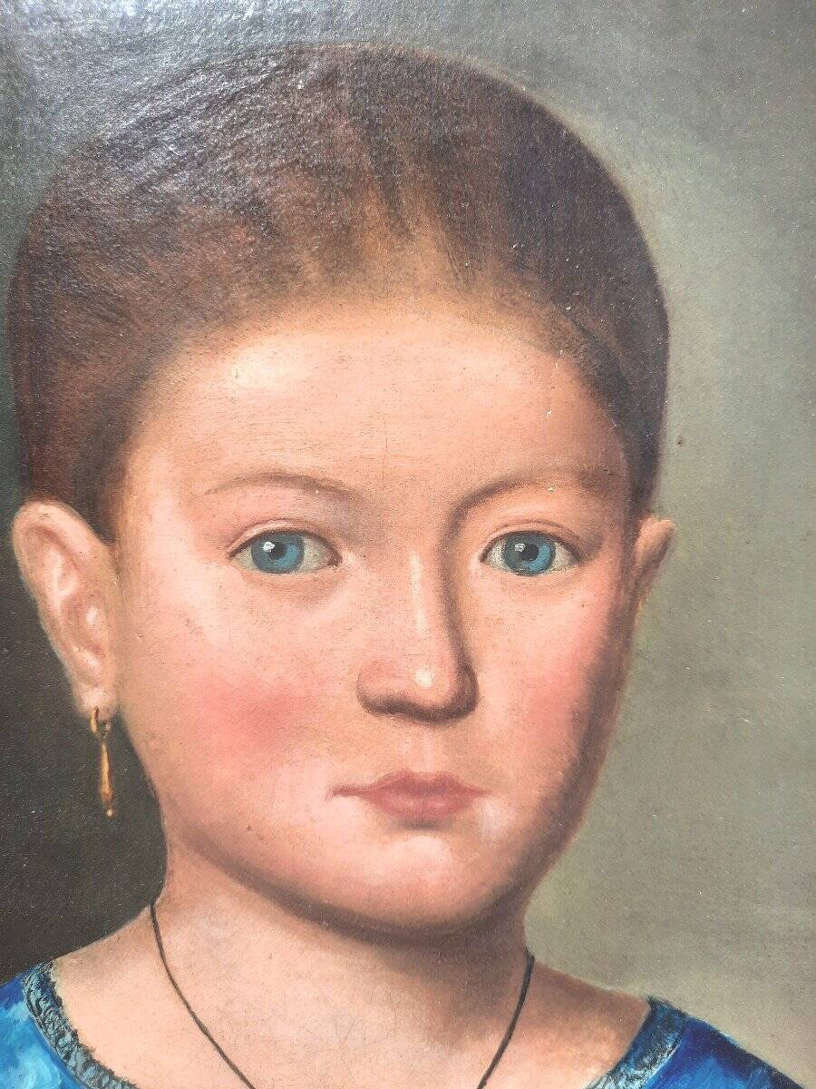 Peinture à l'huile de portrait victorien de la fin du XIXe siècle représentant une jeune fille, encadrée