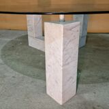 Post modern Carrara marble coffee table with glass top, Italy 1980s