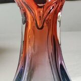 Vintage vase/Lemberg crystal/Nierengarten F. Floral design, polylobed neck. Orange tones. Dim 22 x 14 cm